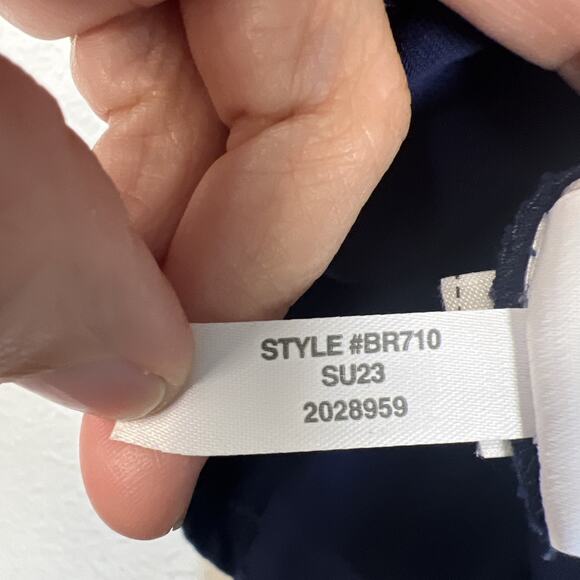 J. Crew Eyelet Puff Sleeve peasant embroidered top Medium Navy Blue Bow back - Picture 9 of 11